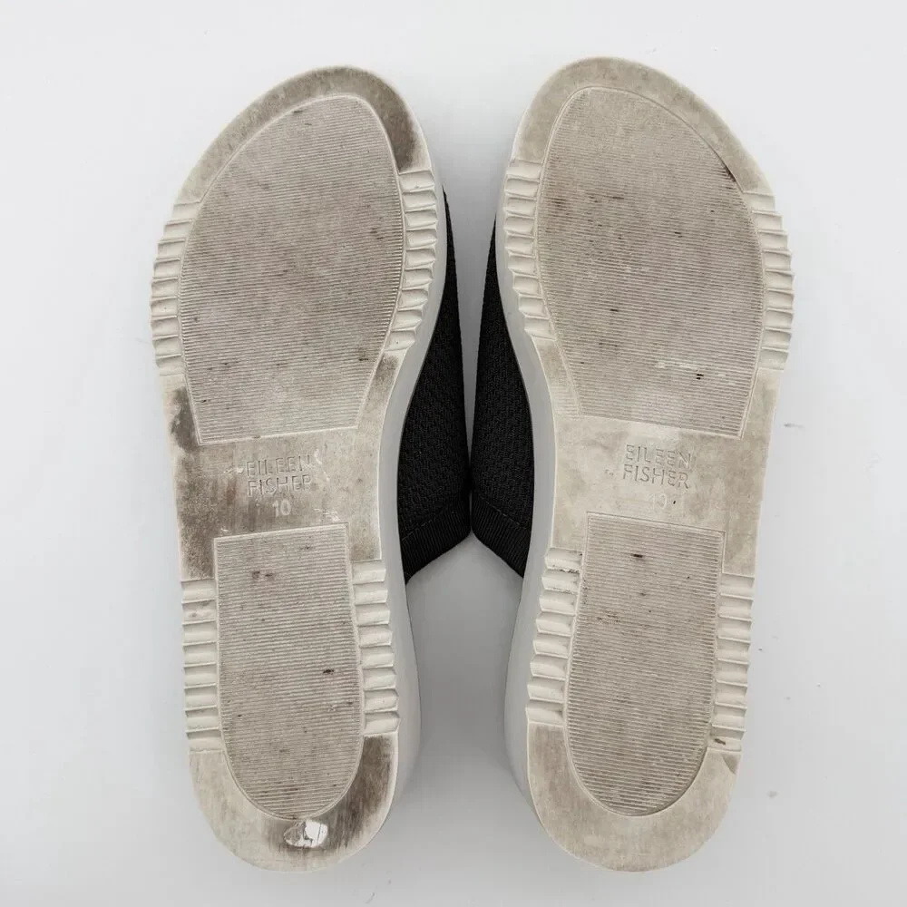 Eileen Fisher Telly Stretch Gray Knit Platform Wedge Sandals Mules Women’s 10